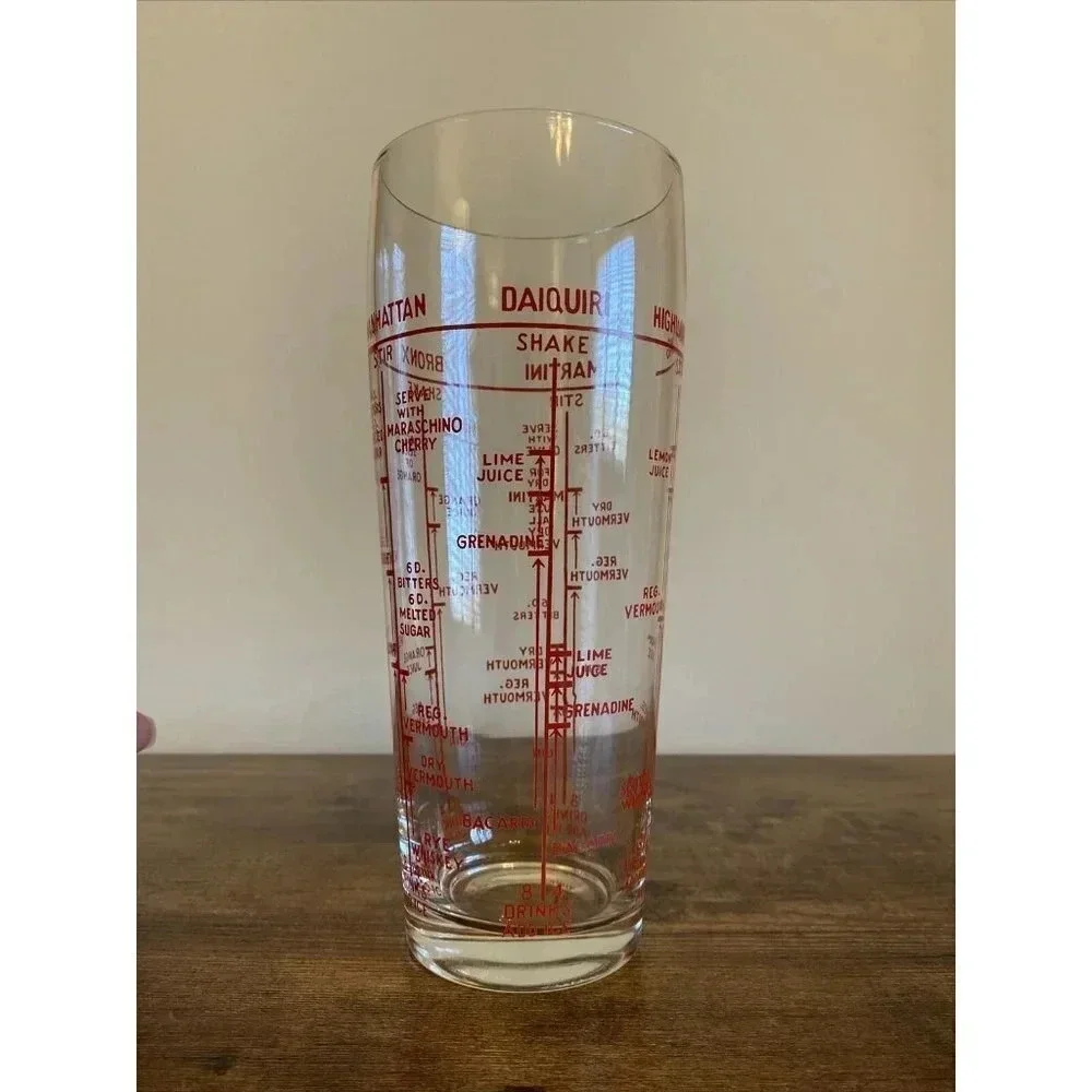 Vintage Glass Cocktail Mixed Drink Recipe Shaker Bar Mixer Retro Mad Men Style